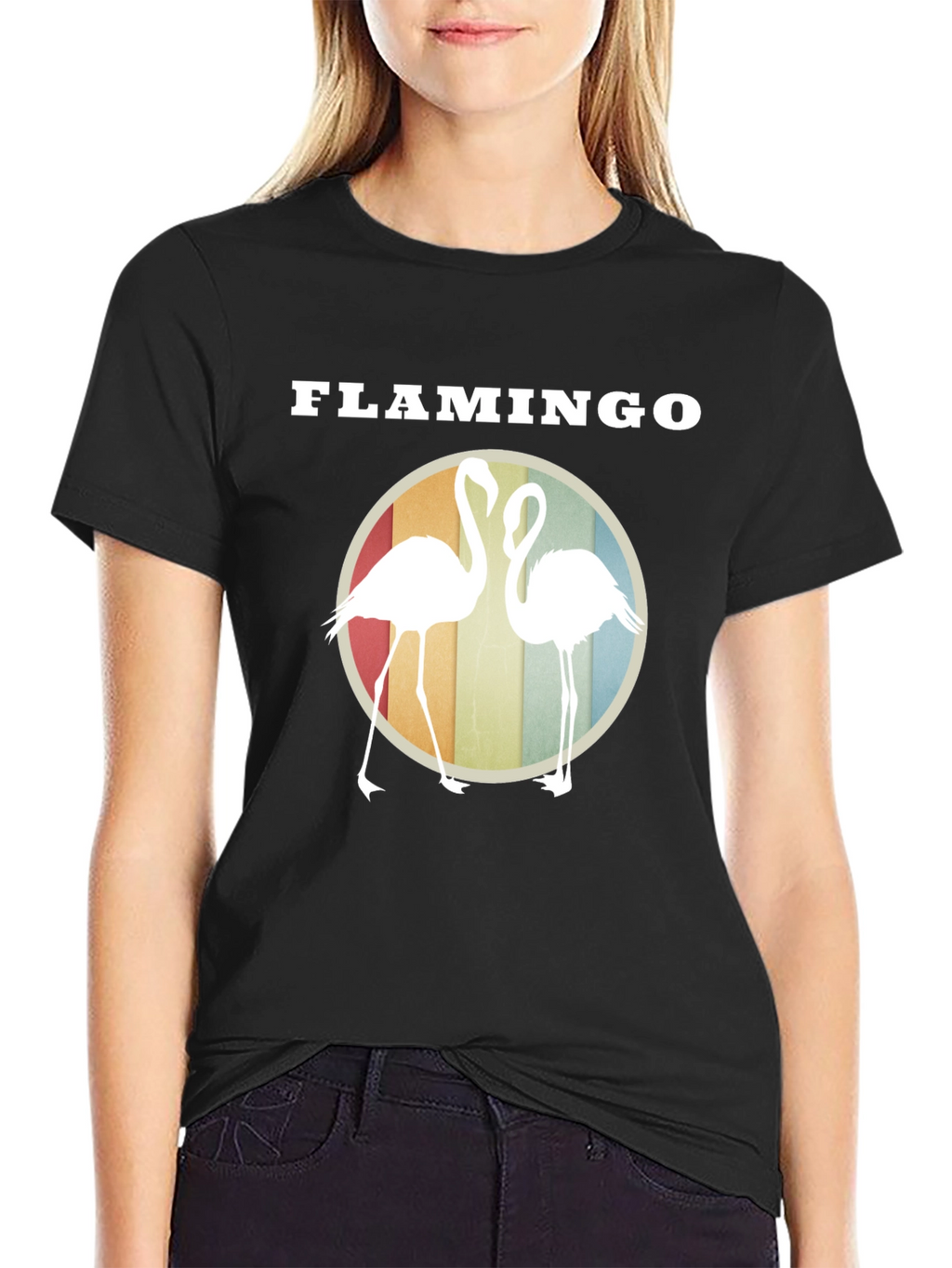 Flamingo Graphic Tee - Retro Style Round Design