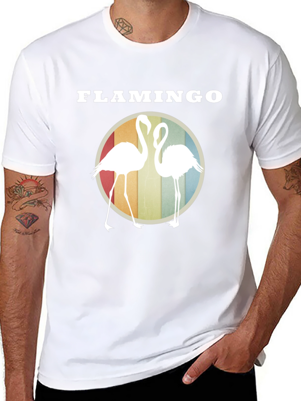 Flamingo Graphic Tee - Retro Style Round Design