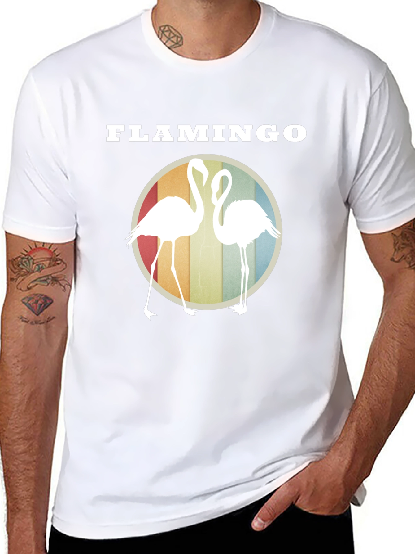 Flamingo Graphic Tee - Retro Style Round Design
