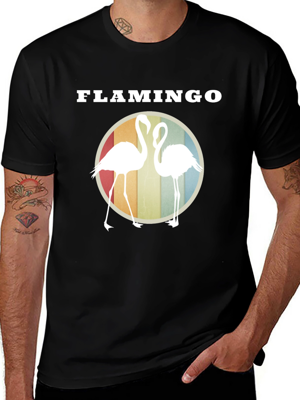 Flamingo Graphic Tee - Retro Style Round Design