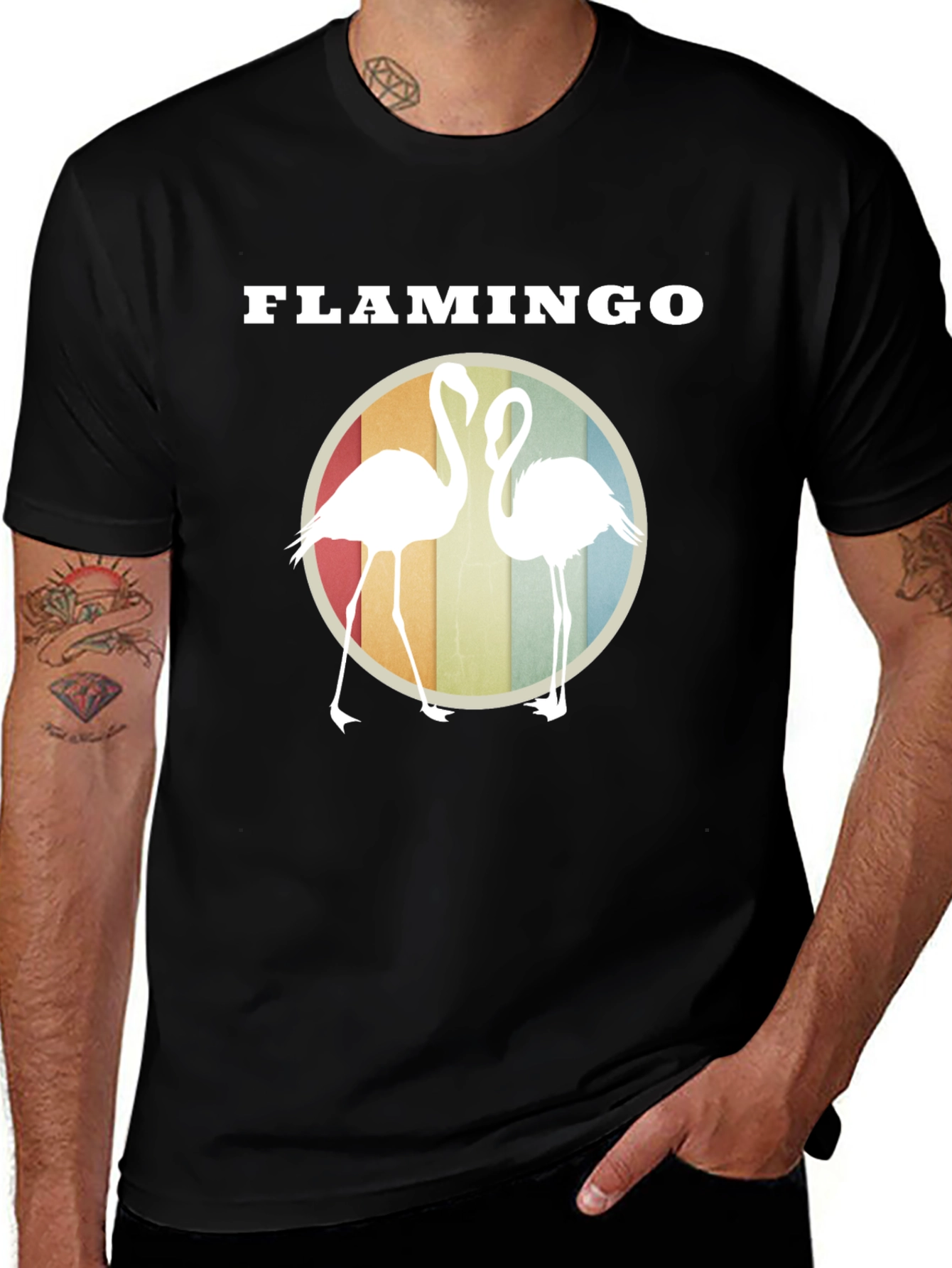 Flamingo Graphic Tee - Retro Style Round Design