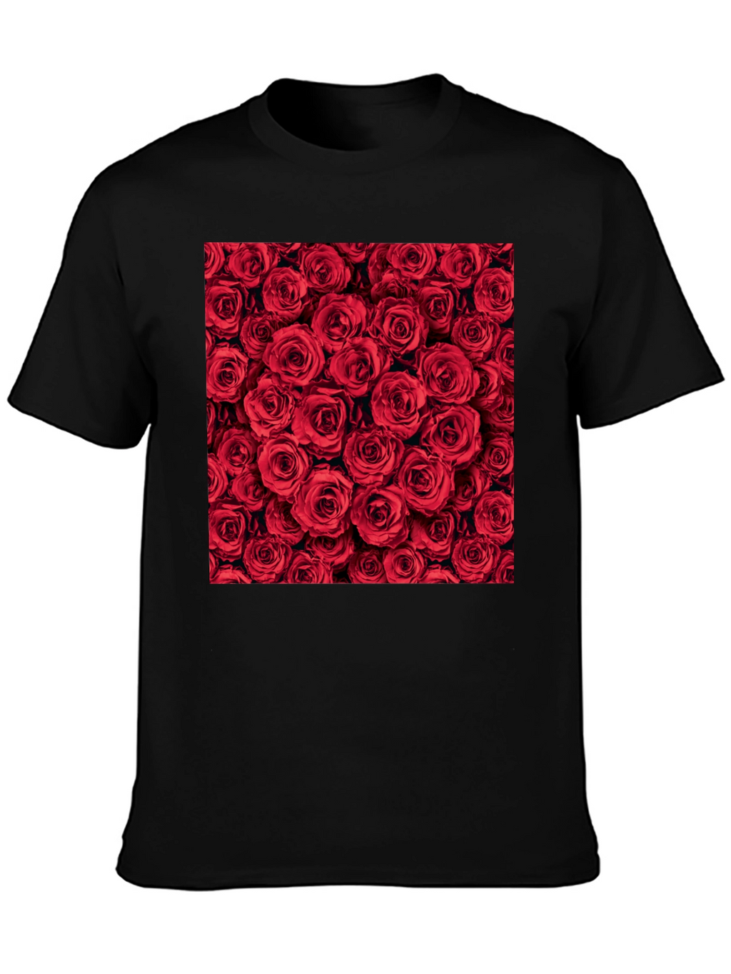 Red Roses Floral Print Crew Neck T-Shirt