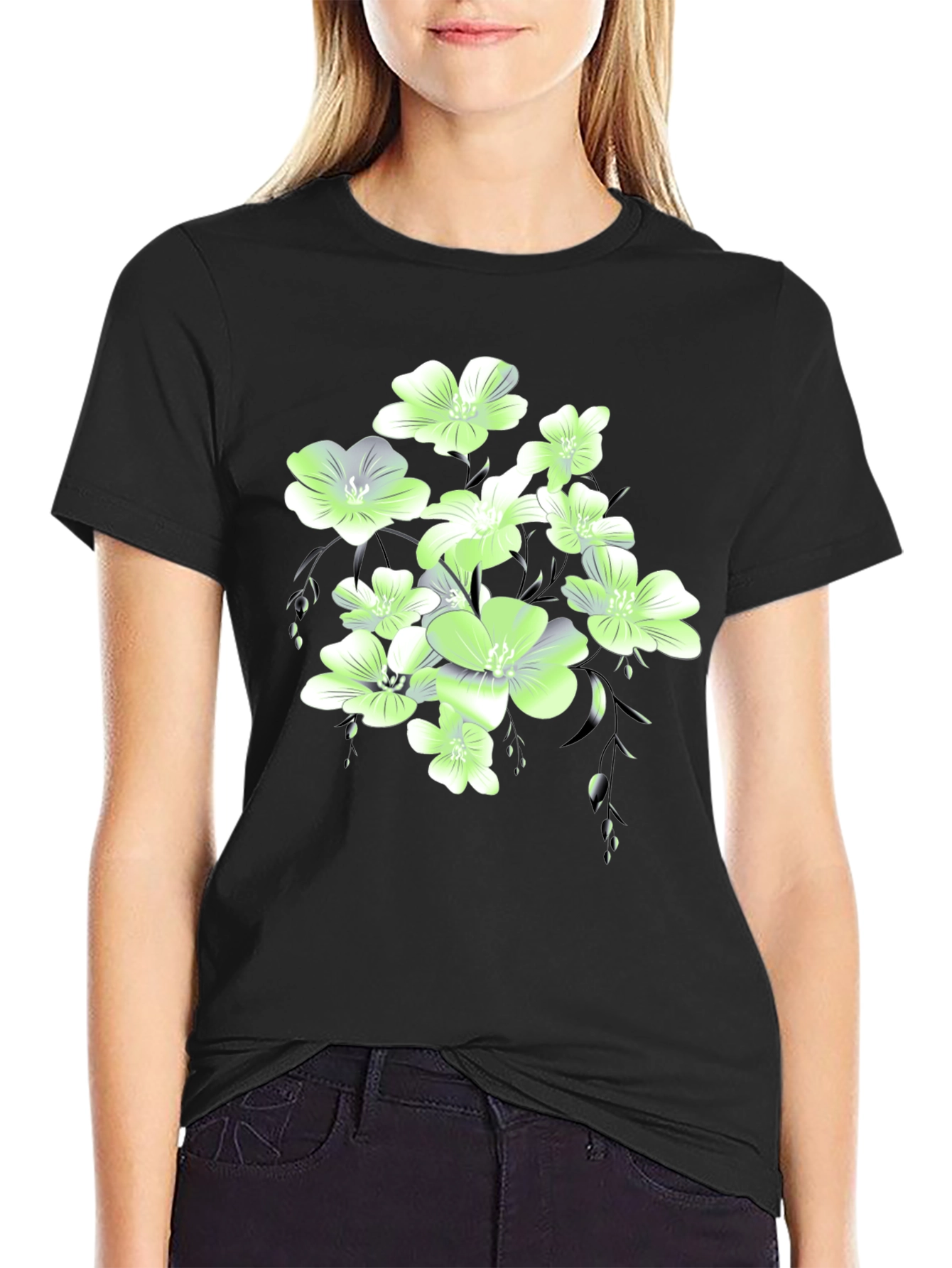 Floral Print Black T-Shirt