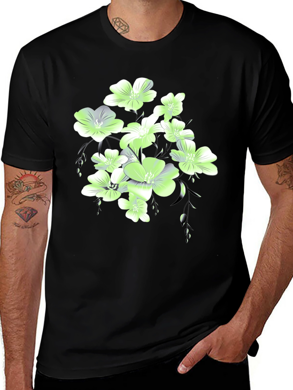 Floral Print Black T-Shirt