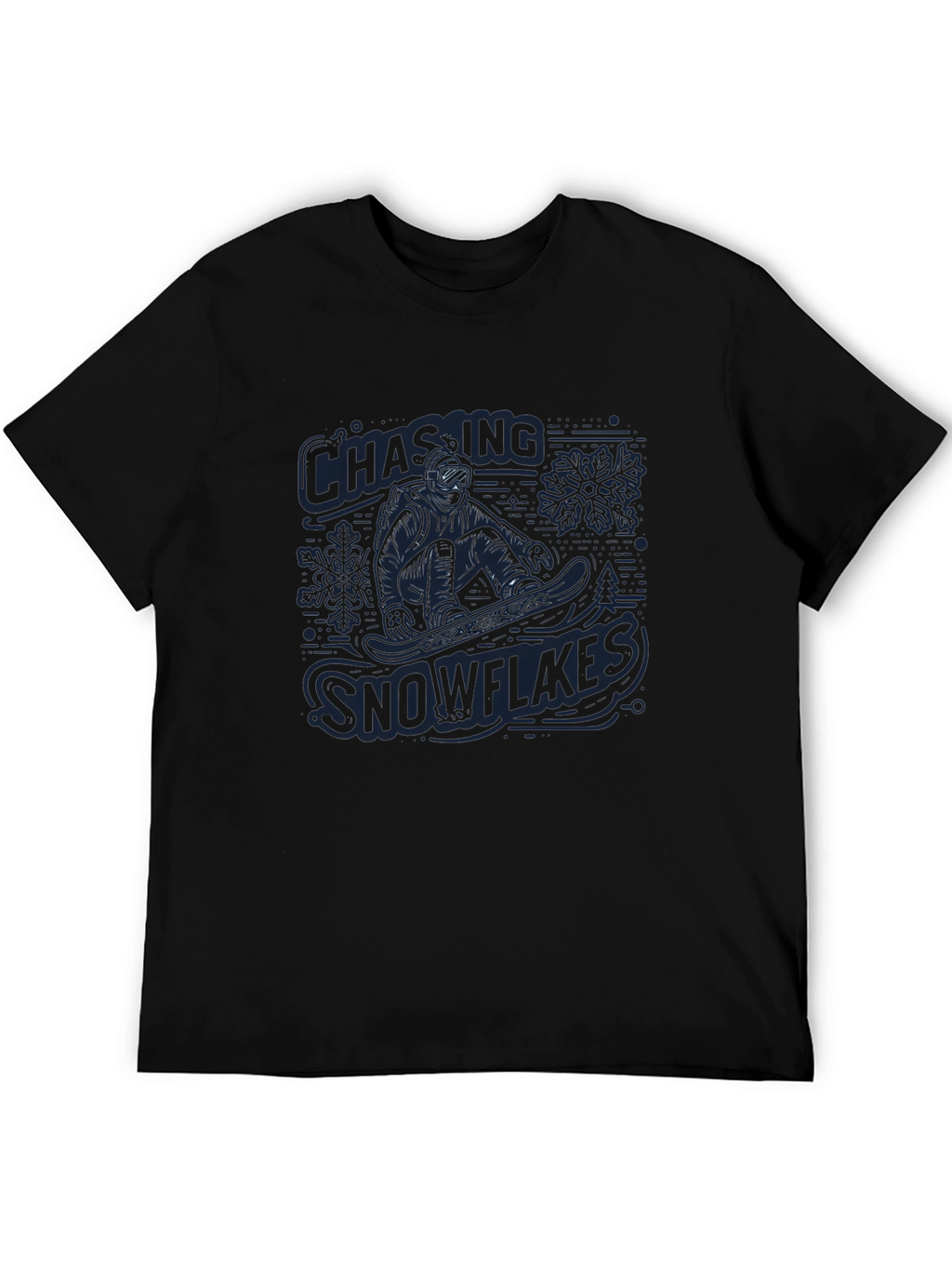 Snowflakes Chasing Graphic T-Shirt - Mens Black Crew Neck