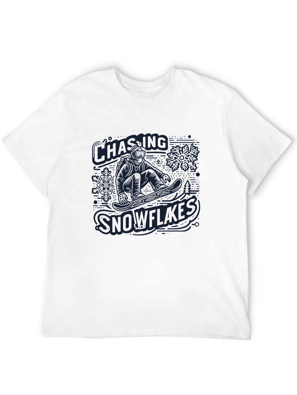 Snowflakes Chasing Graphic T-Shirt - Mens Black Crew Neck