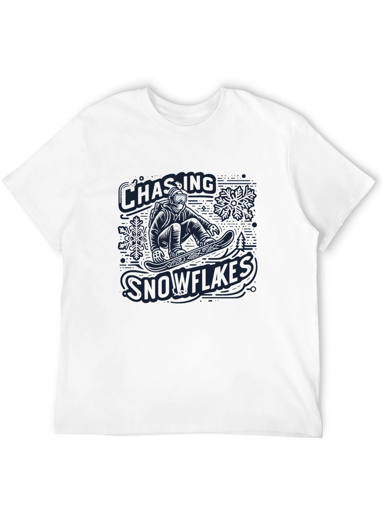 Snowflakes Chasing Graphic T-Shirt - Mens Black Crew Neck