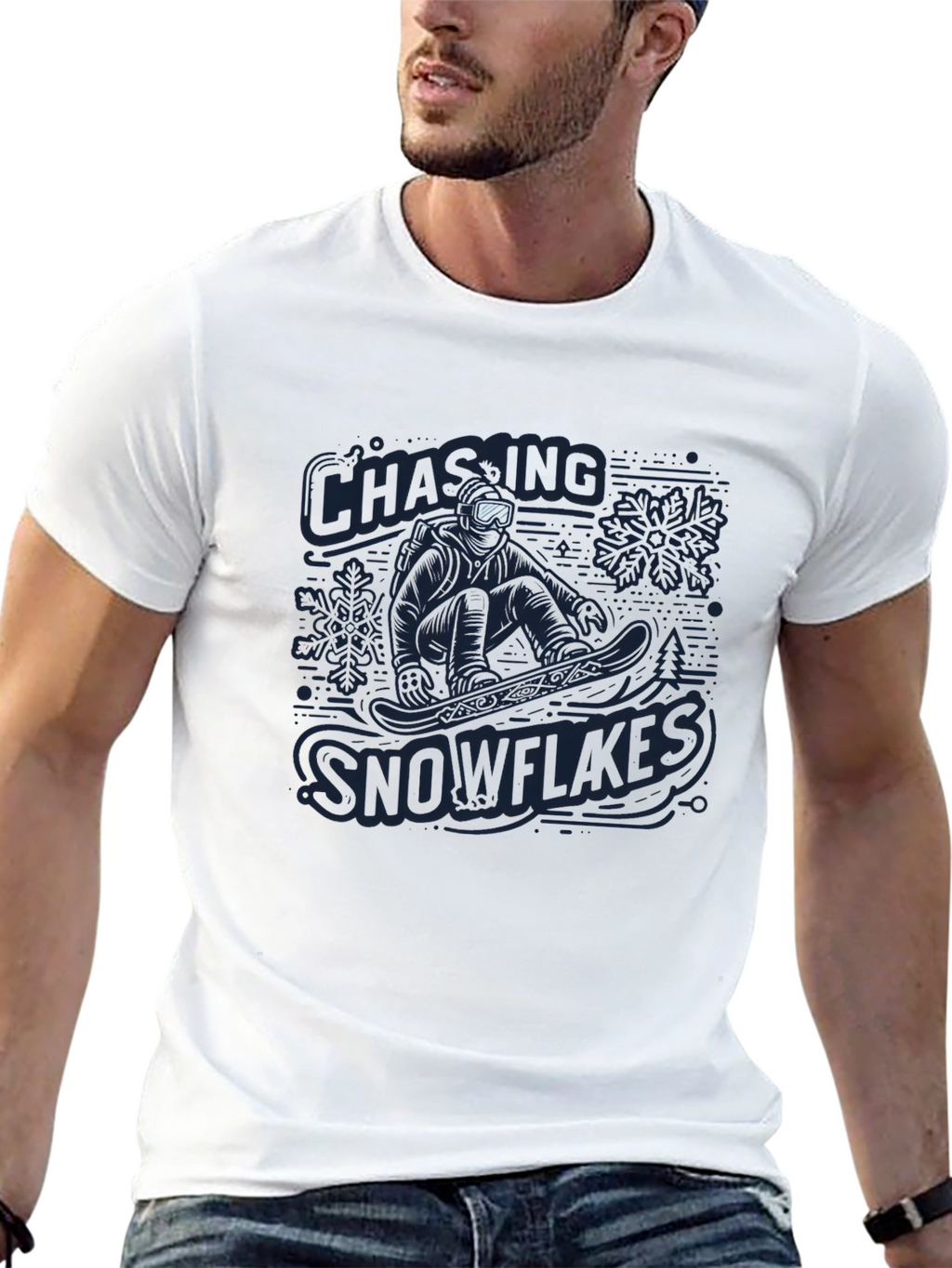 Snowflakes Chasing Graphic T-Shirt - Mens Black Crew Neck