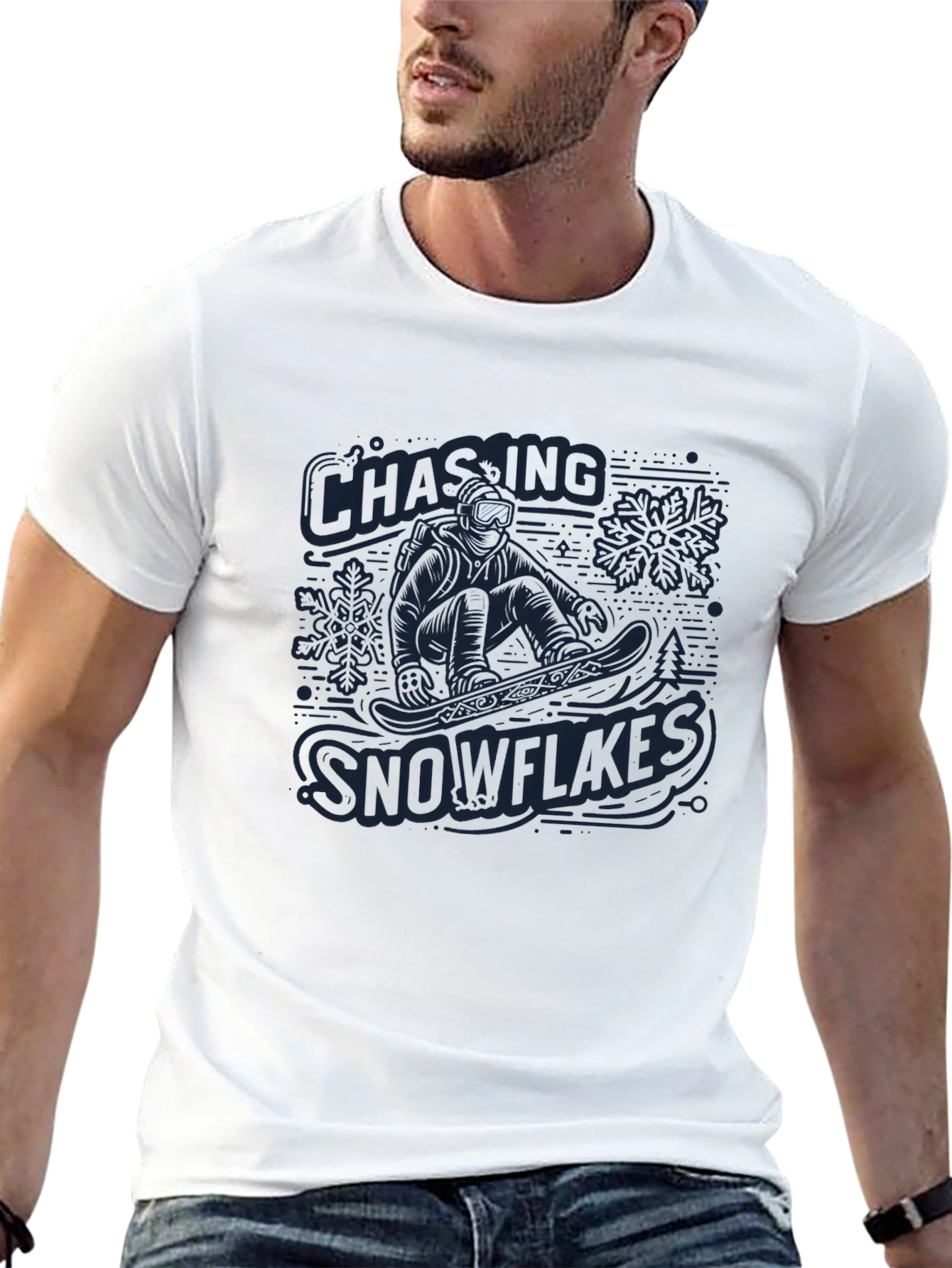 Snowflakes Chasing Graphic T-Shirt - Mens Black Crew Neck
