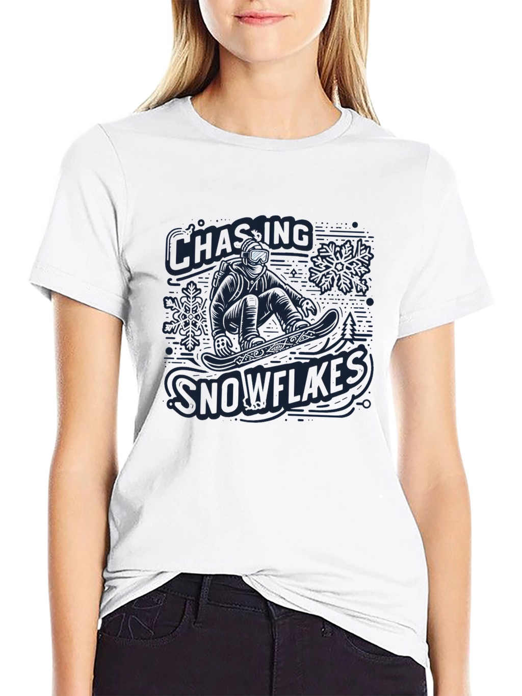 Snowflakes Chasing Graphic T-Shirt - Mens Black Crew Neck