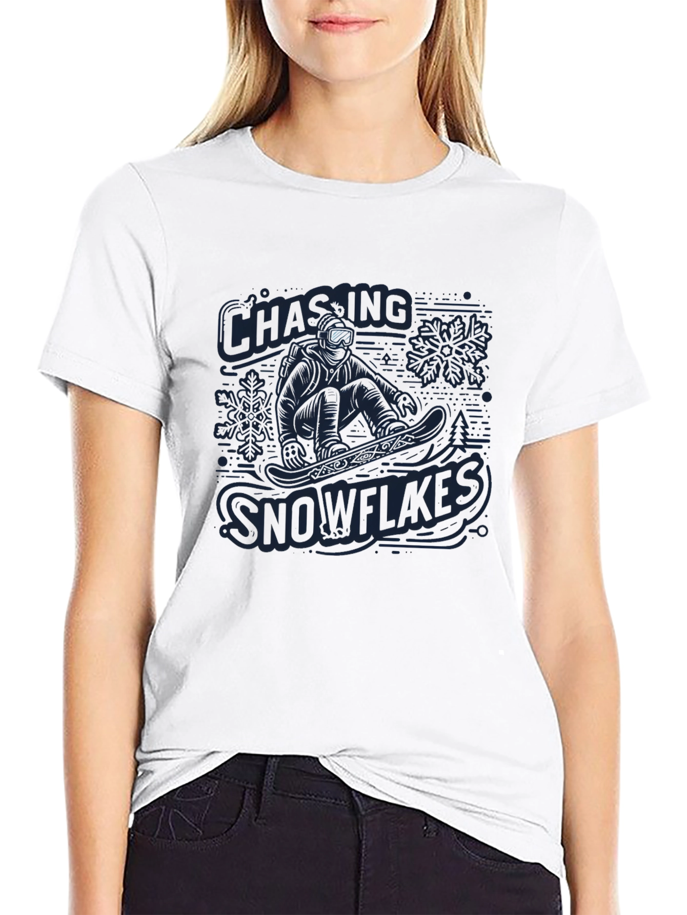 Snowflakes Chasing Graphic T-Shirt - Mens Black Crew Neck