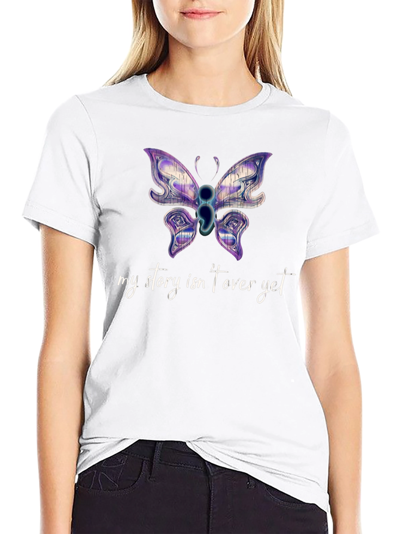 Semicolon Butterfly Graphic Tee - My Story Isnt Over Yet