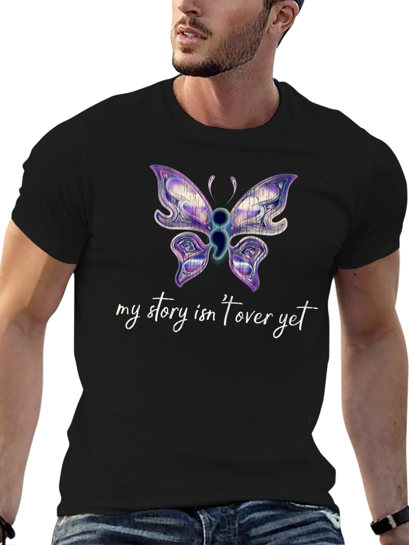 Semicolon Butterfly Graphic Tee - My Story Isnt Over Yet