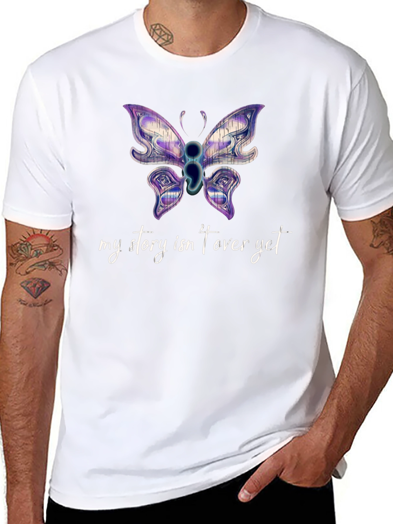Semicolon Butterfly Graphic Tee - My Story Isnt Over Yet