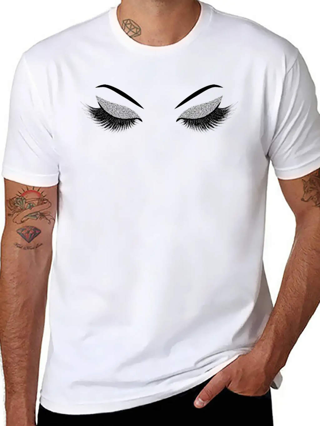 Lashes With Silver Glitter Casual Graphic T-Shirt – Simple And Comfortable Daily Wear