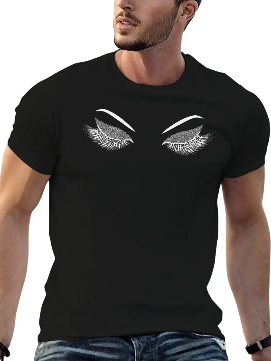 Lashes With Silver Glitter Casual Graphic T-Shirt – Simple And Comfortable Daily Wear