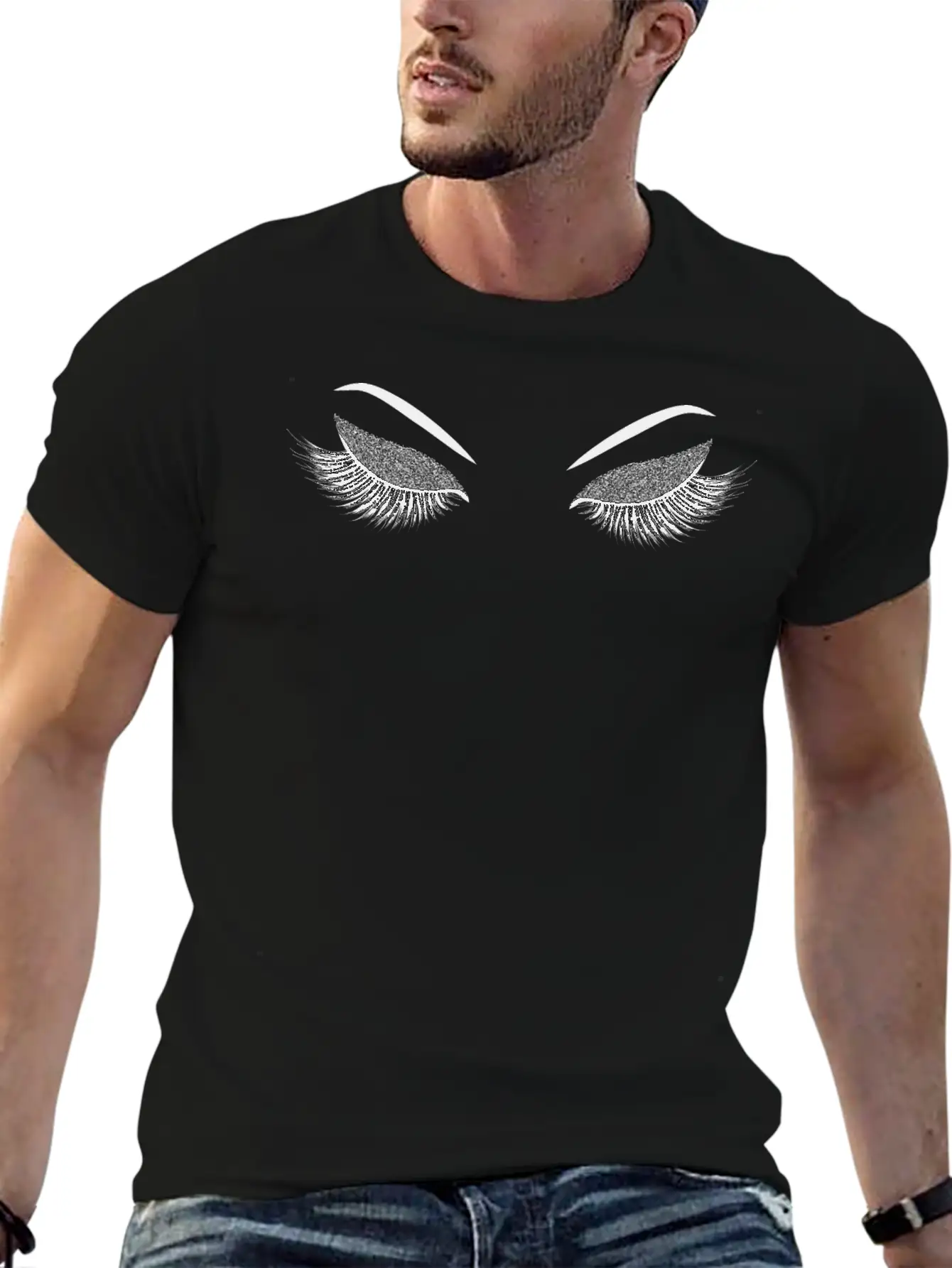 Lashes With Silver Glitter Casual Graphic T-Shirt – Simple And Comfortable Daily Wear