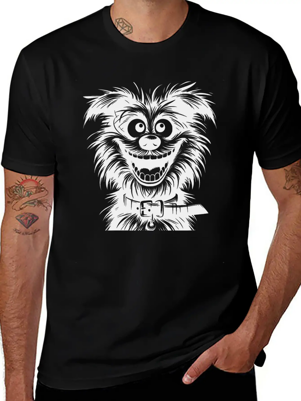 Laughing Dog Pencil Sketch With Big Eyes Essential Cotton Tee For Daily Outfits – Unisex Style