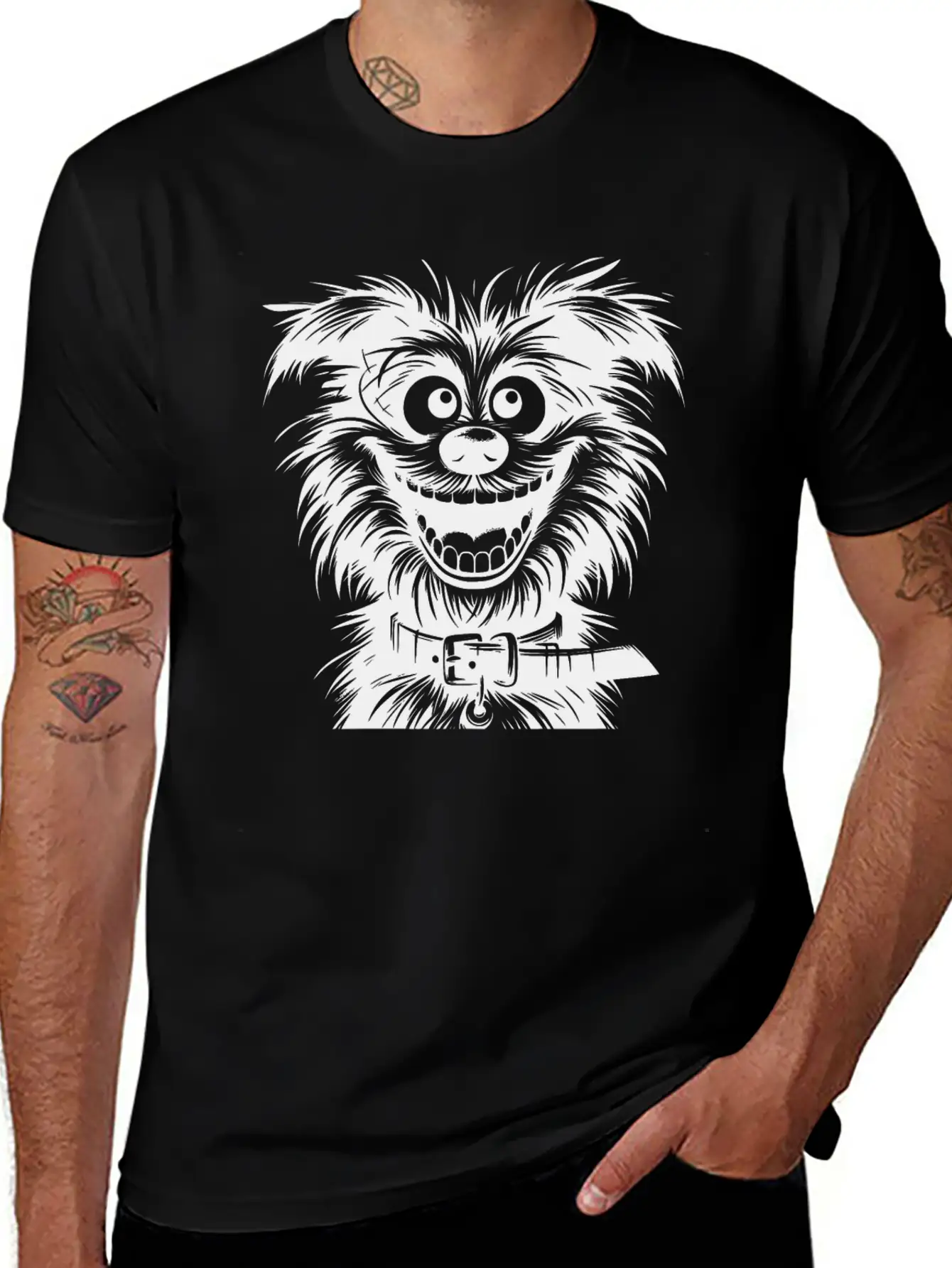 Laughing Dog Pencil Sketch With Big Eyes Essential Cotton Tee For Daily Outfits – Unisex Style