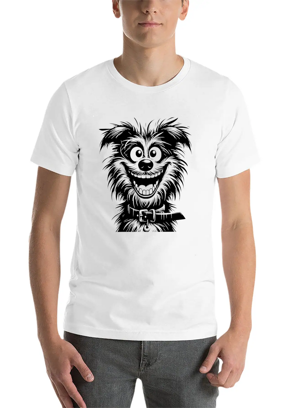 Laughing Dog Pencil Sketch With Big Eyes Essential Cotton Tee For Daily Outfits – Unisex Style