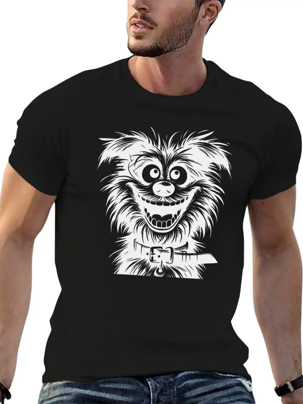 Laughing Dog Pencil Sketch With Big Eyes Essential Cotton Tee For Daily Outfits – Unisex Style