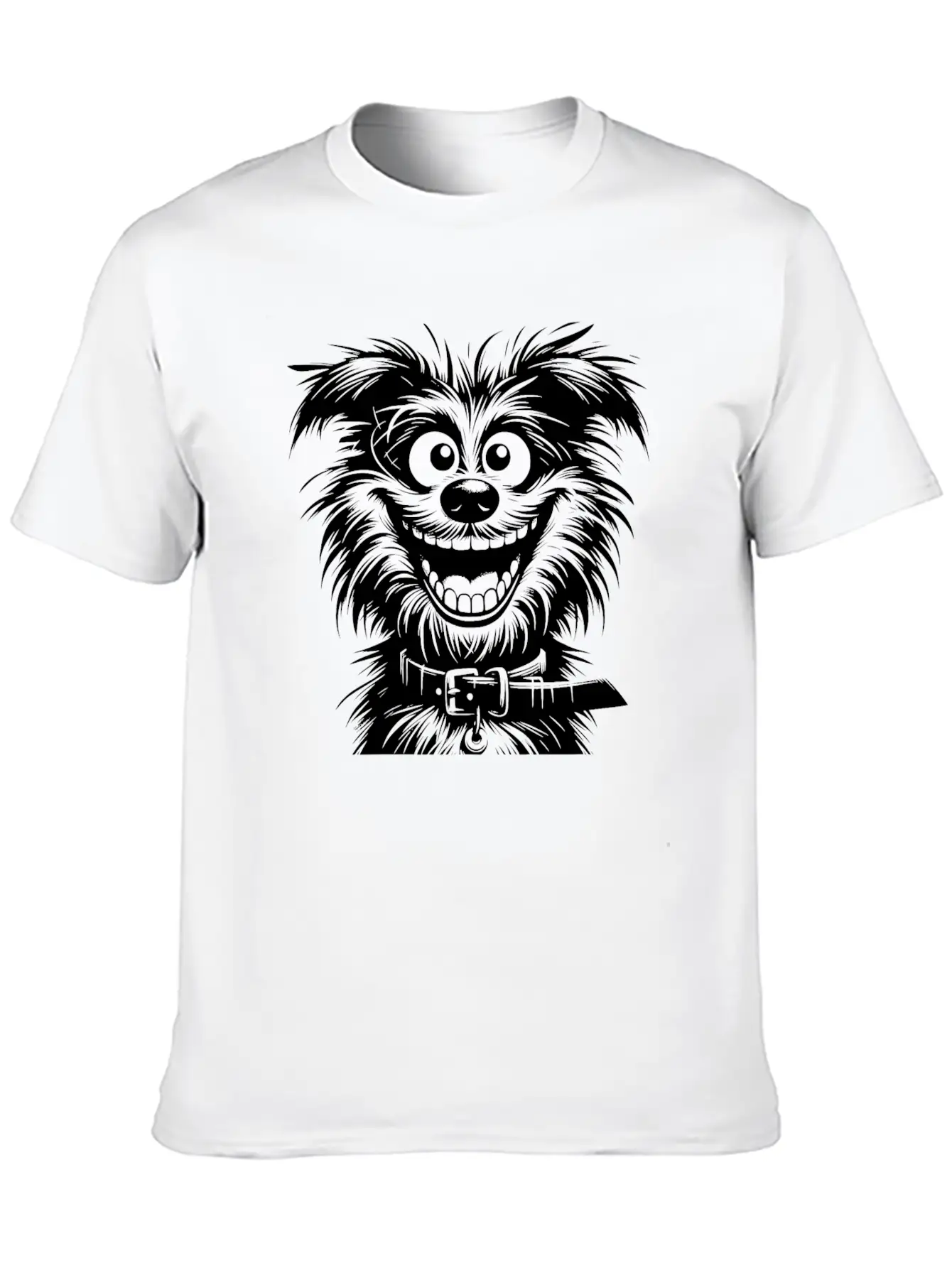 Laughing Dog Pencil Sketch With Big Eyes Essential Cotton Tee For Daily Outfits – Unisex Style