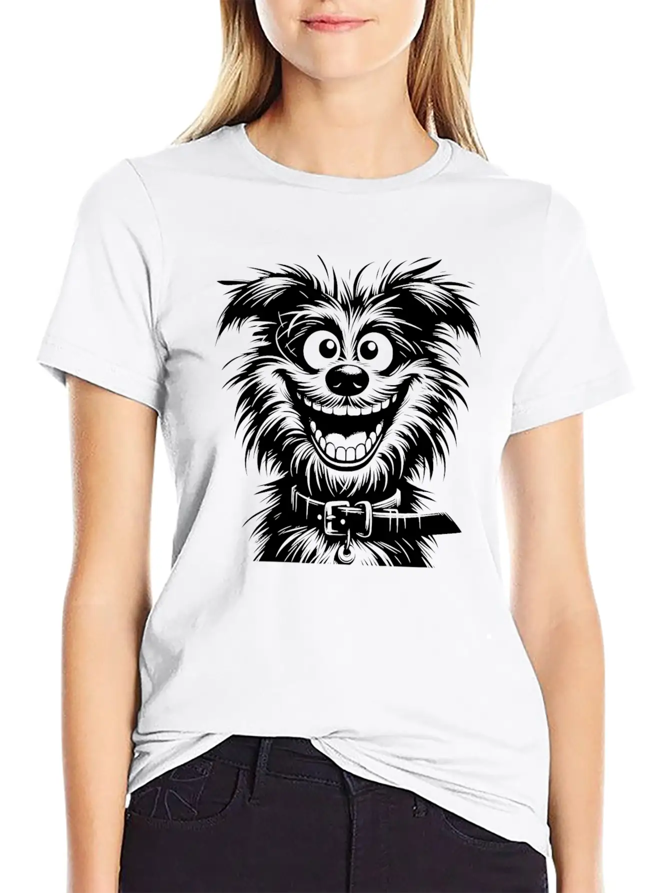 Laughing Dog Pencil Sketch With Big Eyes Essential Cotton Tee For Daily Outfits – Unisex Style