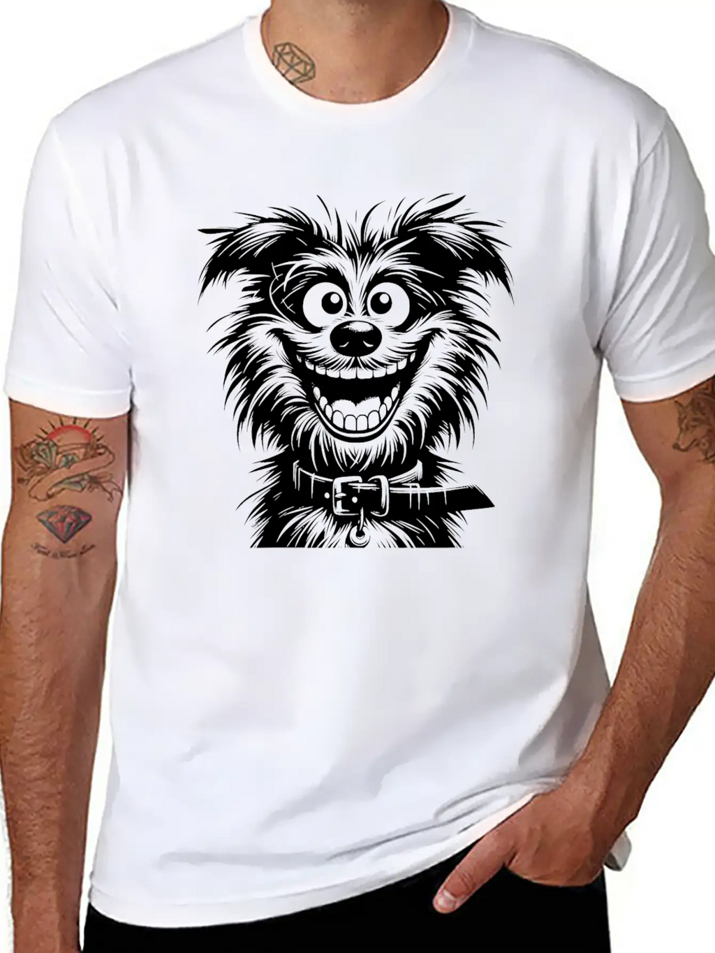 Laughing Dog Pencil Sketch With Big Eyes Essential Cotton Tee For Daily Outfits – Unisex Style