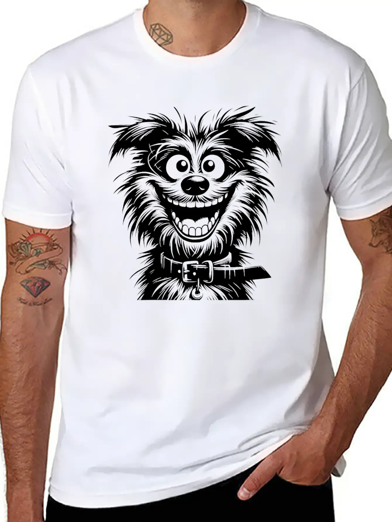 Laughing Dog Pencil Sketch With Big Eyes Essential Cotton Tee For Daily Outfits – Unisex Style