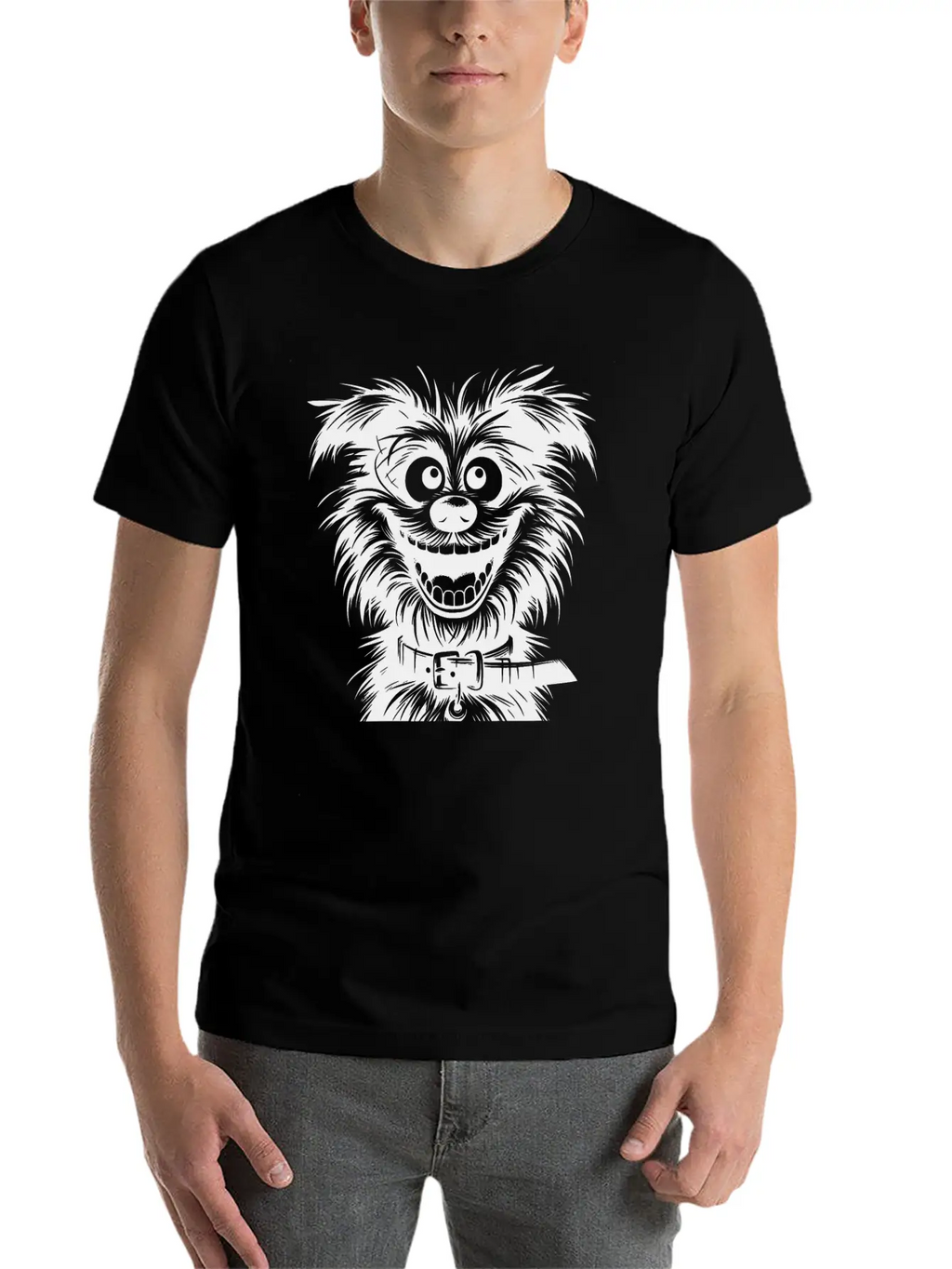 Laughing Dog Pencil Sketch With Big Eyes Essential Cotton Tee For Daily Outfits – Unisex Style