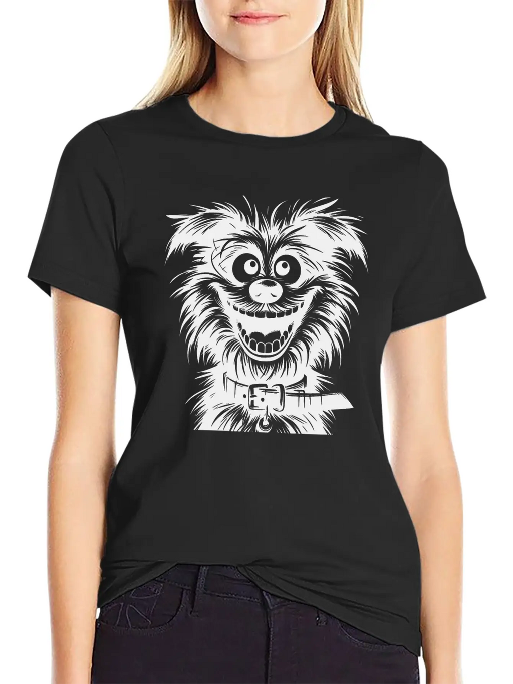 Laughing Dog Pencil Sketch With Big Eyes Essential Cotton Tee For Daily Outfits – Unisex Style