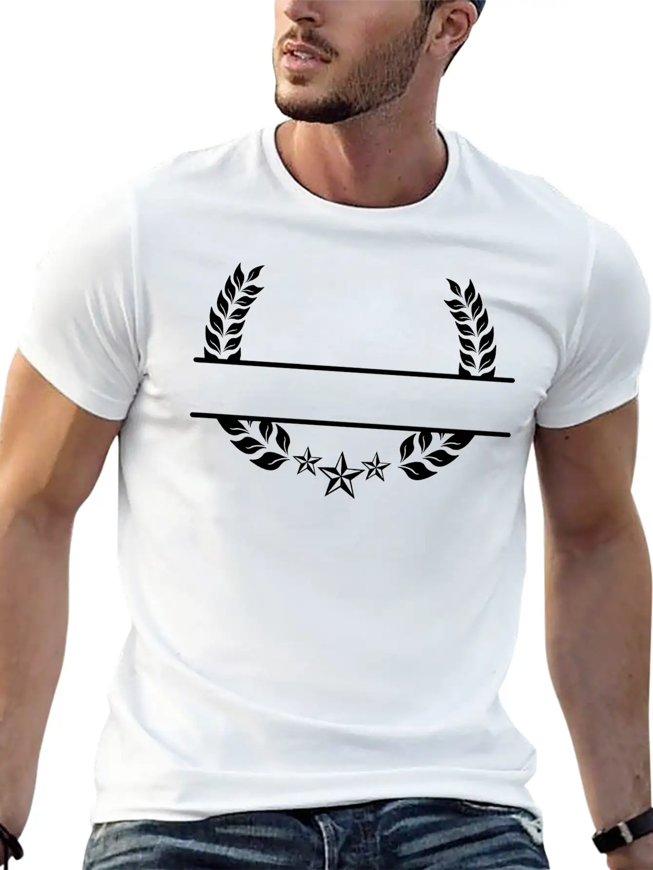 Laurel Wreath With Three Stars Below Unisex Short Sleeve Soft Cotton T-Shirt – Casual Everyday Wear