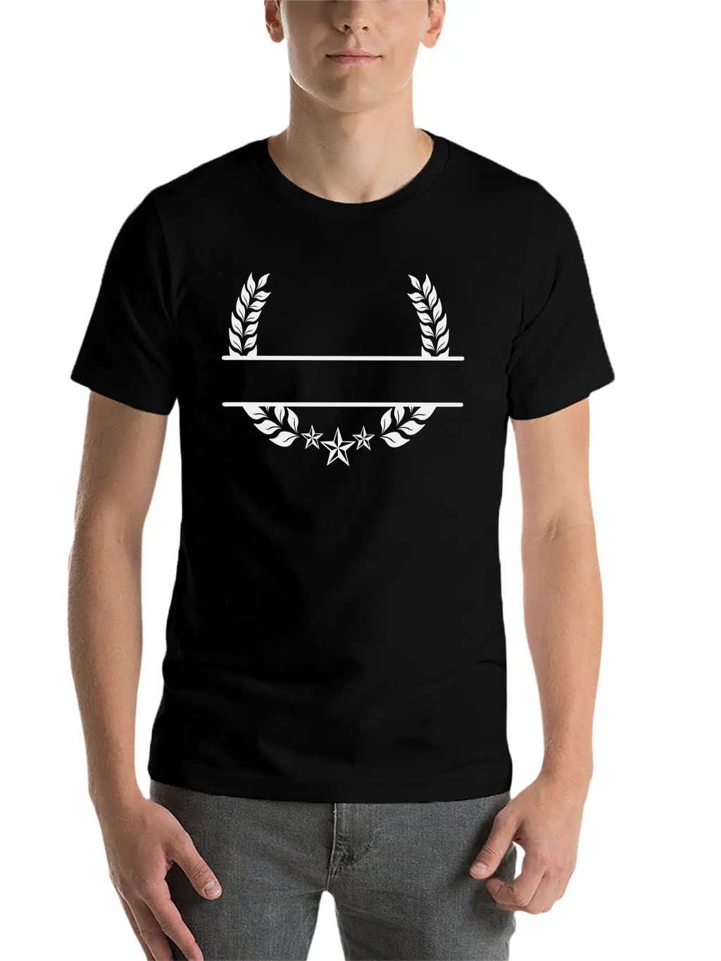 Laurel Wreath With Three Stars Below Unisex Short Sleeve Soft Cotton T-Shirt – Casual Everyday Wear