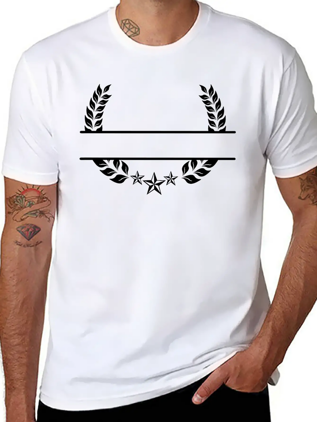 Laurel Wreath With Three Stars Below Unisex Short Sleeve Soft Cotton T-Shirt – Casual Everyday Wear