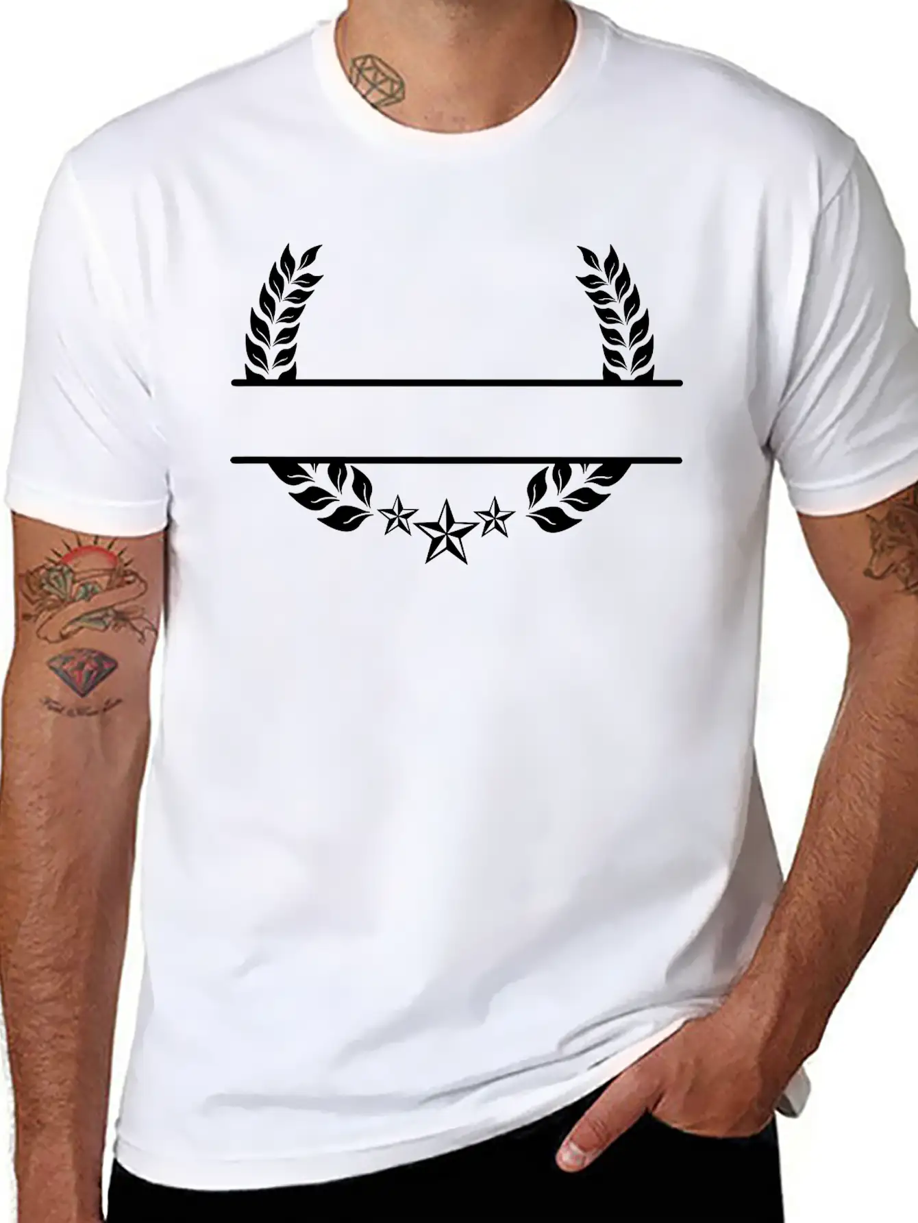 Laurel Wreath With Three Stars Below Unisex Short Sleeve Soft Cotton T-Shirt – Casual Everyday Wear
