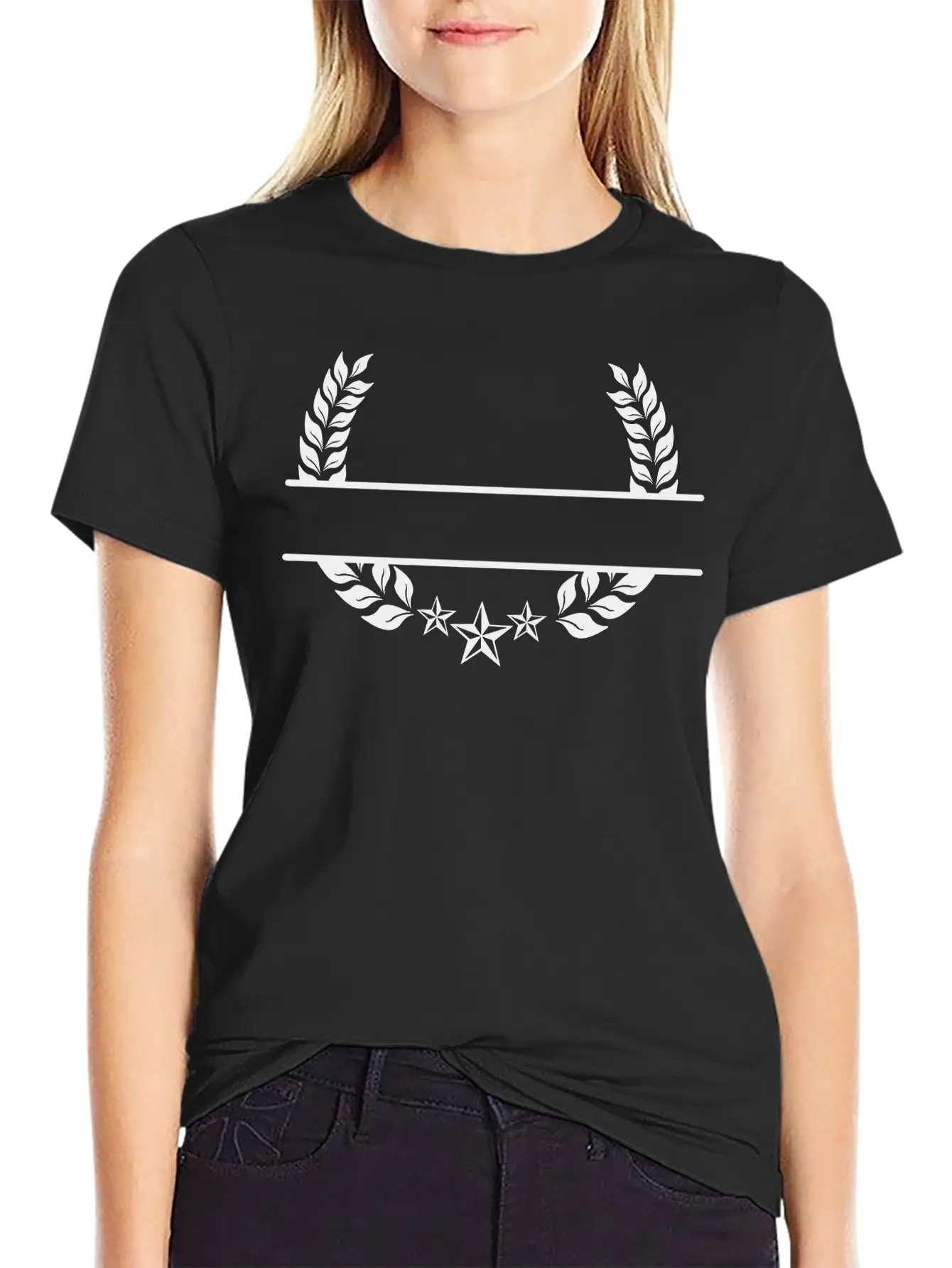 Laurel Wreath With Three Stars Below Unisex Short Sleeve Soft Cotton T-Shirt – Casual Everyday Wear