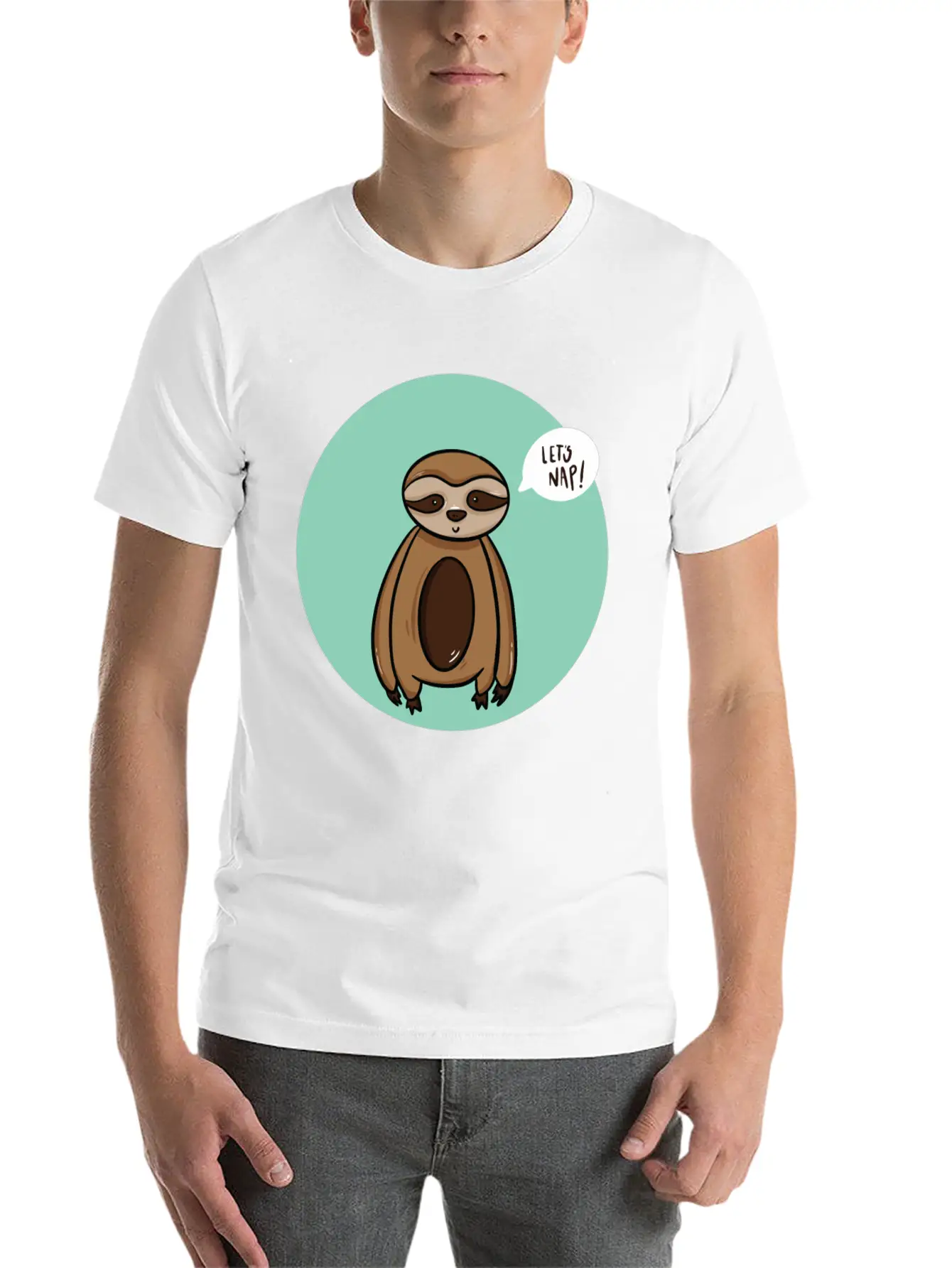 Lazy Sloth Sleep Power Nap Rest Chill Relax Unisex Short Sleeve Soft Cotton T-Shirt – Casual Everyday Wear