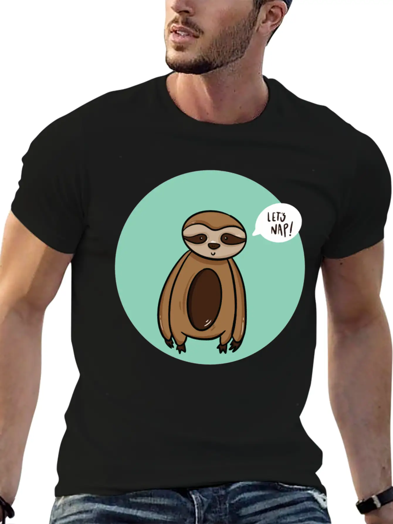Lazy Sloth Sleep Power Nap Rest Chill Relax Unisex Short Sleeve Soft Cotton T-Shirt – Casual Everyday Wear