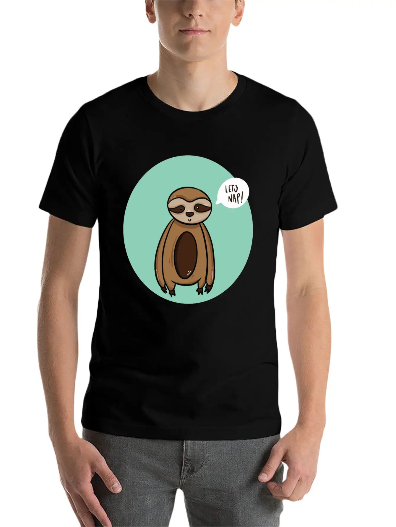 Lazy Sloth Sleep Power Nap Rest Chill Relax Unisex Short Sleeve Soft Cotton T-Shirt – Casual Everyday Wear