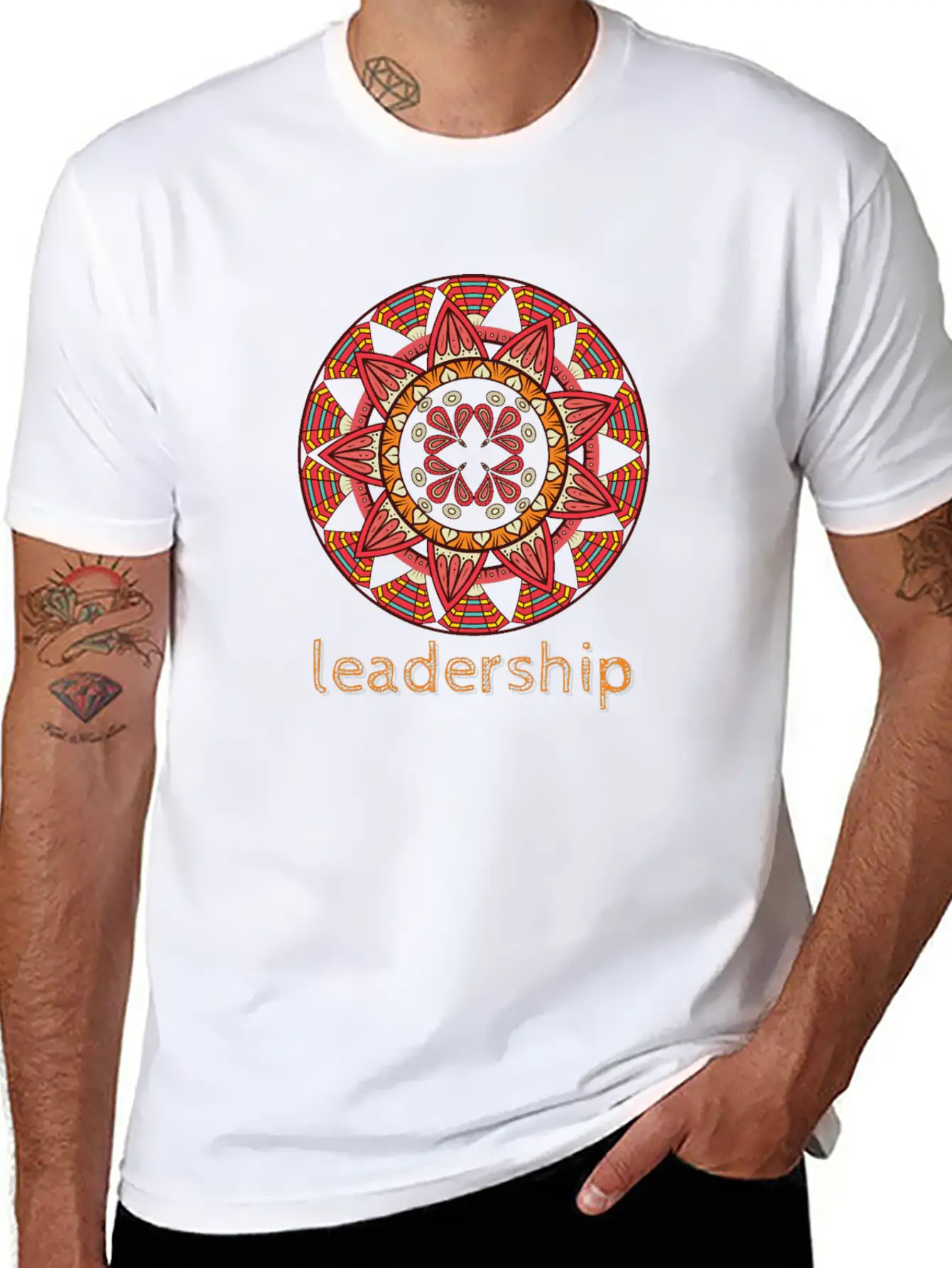 Leadership Mandala Design Casual Graphic T-Shirt – Simple And Comfortable Daily Wear