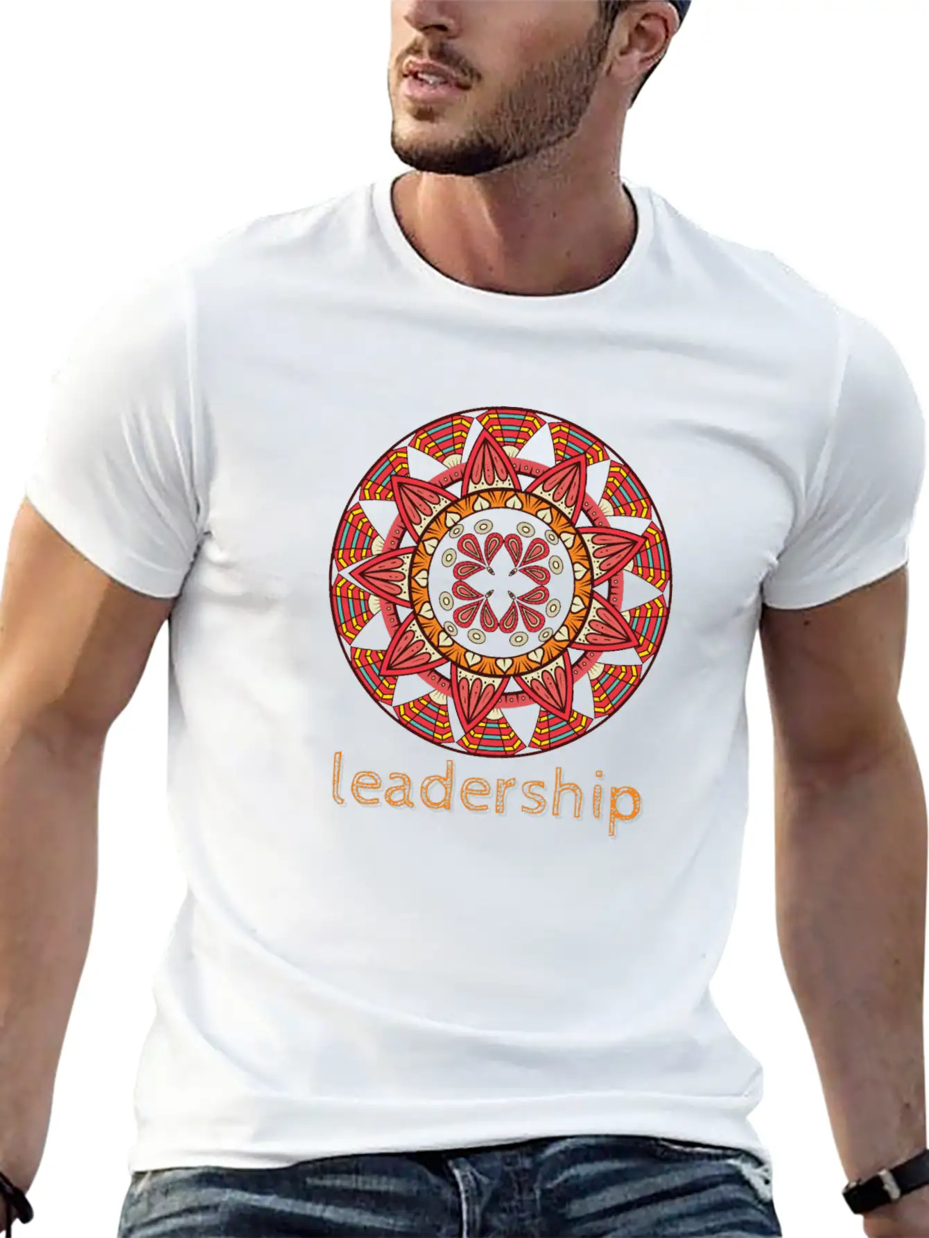 Leadership Mandala Design Casual Graphic T-Shirt – Simple And Comfortable Daily Wear