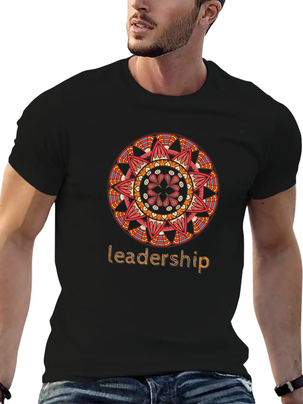 Leadership Mandala Design Casual Graphic T-Shirt – Simple And Comfortable Daily Wear