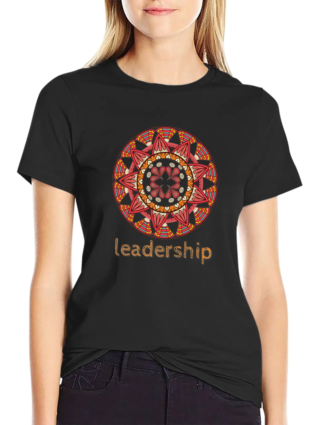 Leadership Mandala Design Casual Graphic T-Shirt – Simple And Comfortable Daily Wear