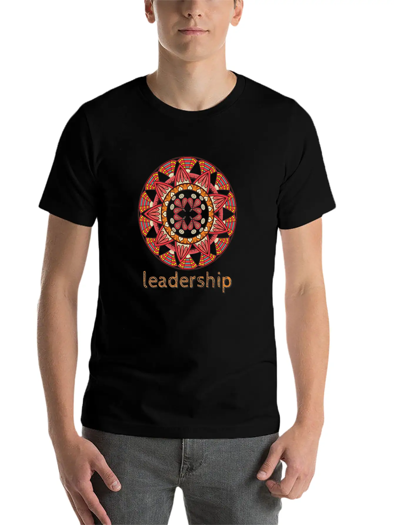 Leadership Mandala Design Casual Graphic T-Shirt – Simple And Comfortable Daily Wear