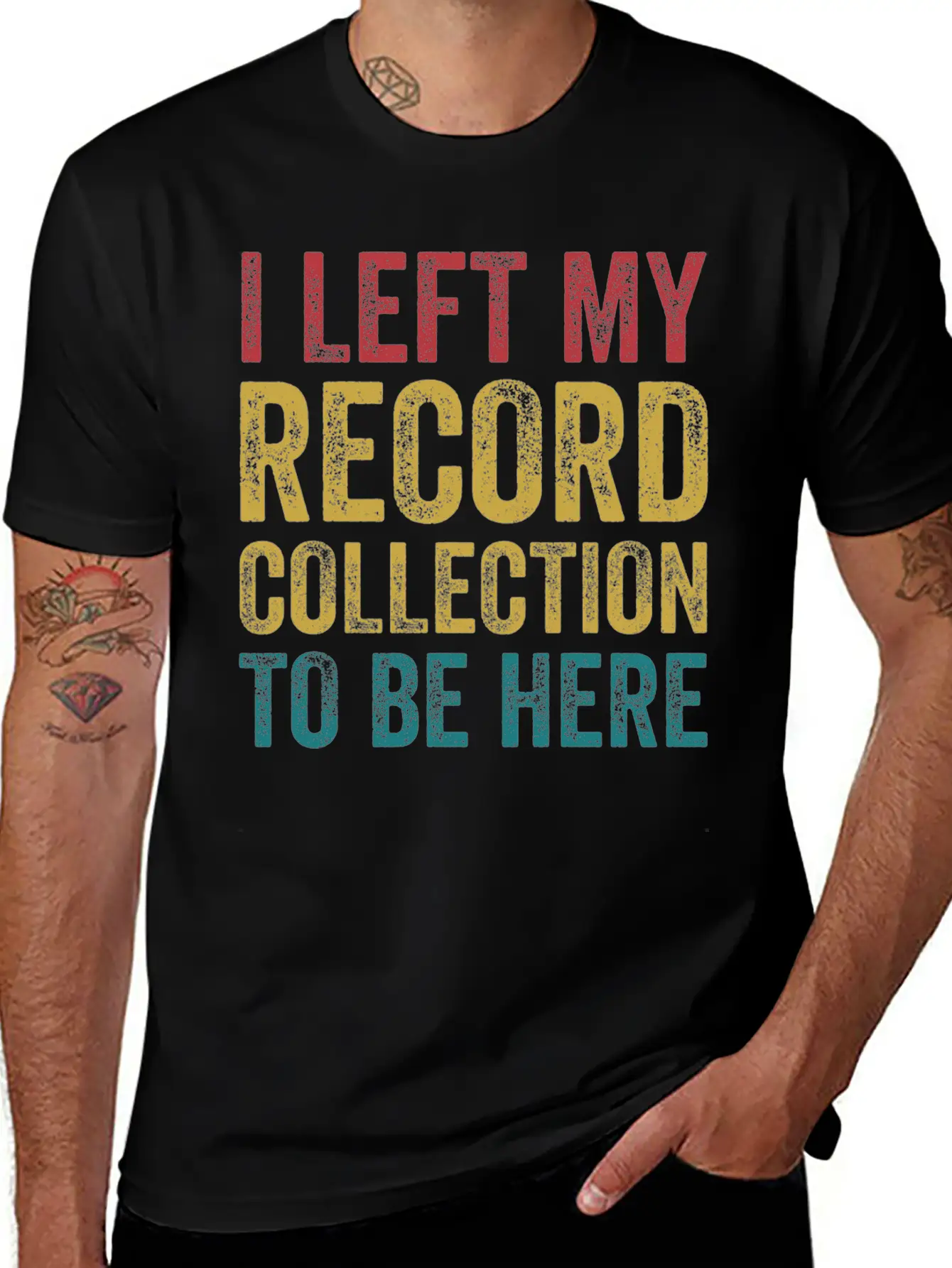 Left My Record Collection To Be Here Funny Vinyl Breathable Soft Cotton T-Shirt – Timeless Casual Look