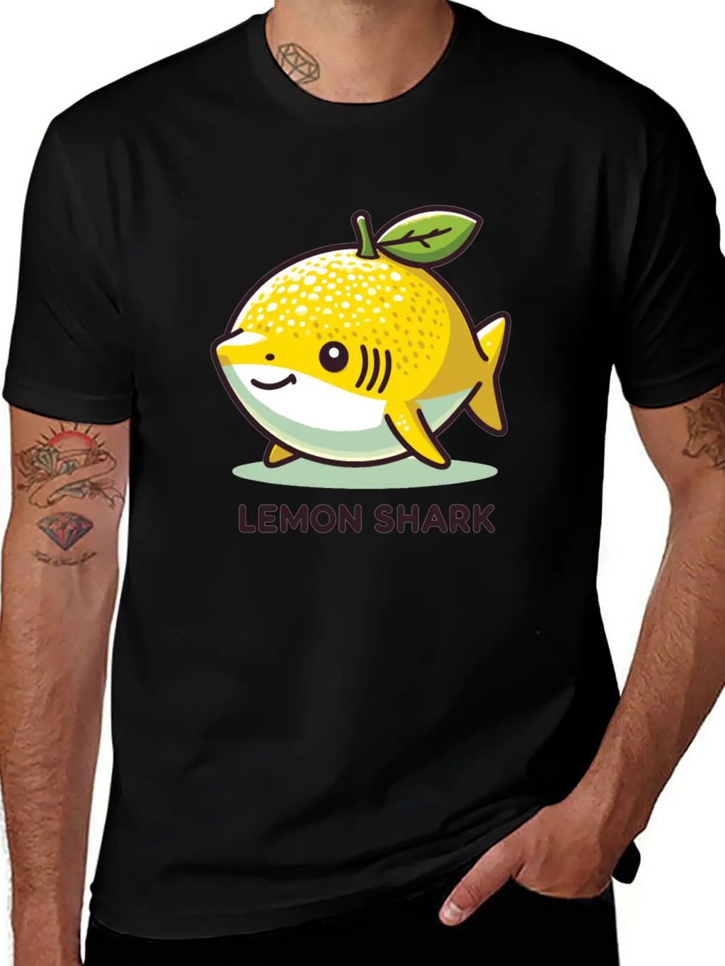 Lemon Shark Funny Animal Made Of Fruit Unisex Short Sleeve Soft Cotton T-Shirt – Casual Everyday Wear