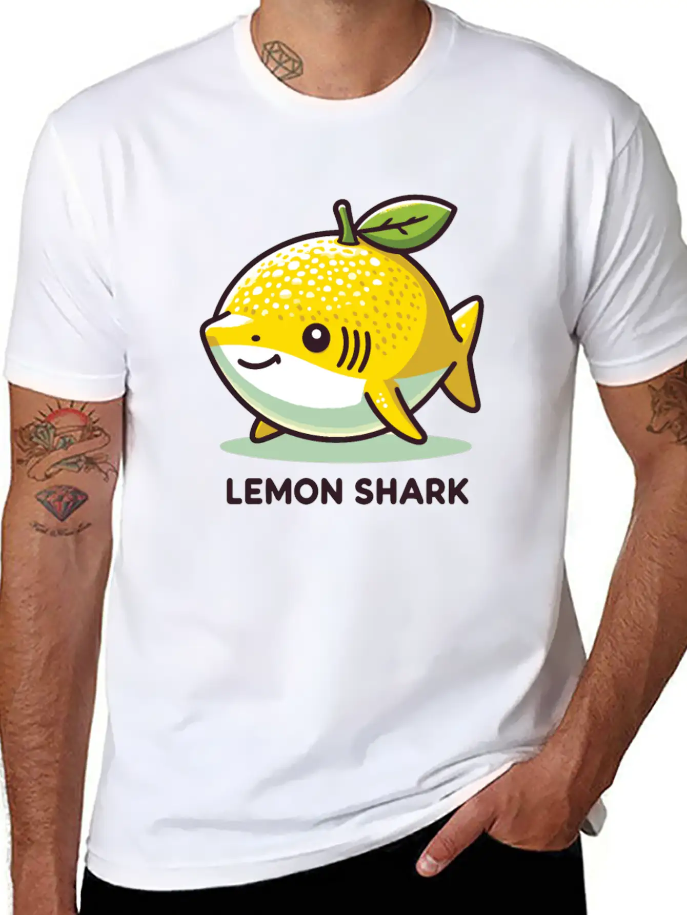 Lemon Shark Funny Animal Made Of Fruit Unisex Short Sleeve Soft Cotton T-Shirt – Casual Everyday Wear