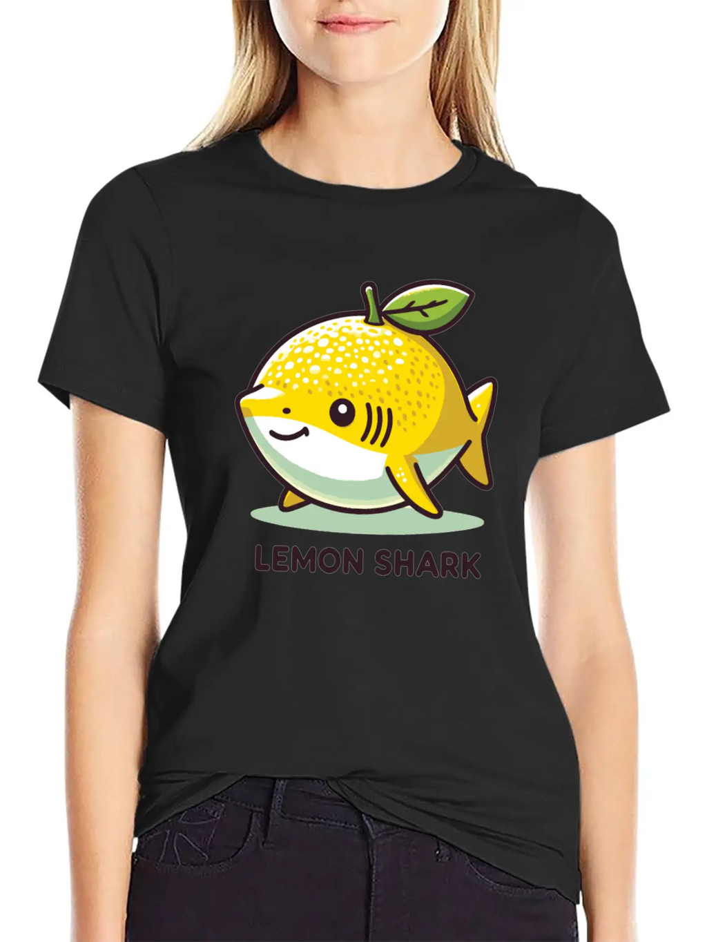 Lemon Shark Funny Animal Made Of Fruit Unisex Short Sleeve Soft Cotton T-Shirt – Casual Everyday Wear