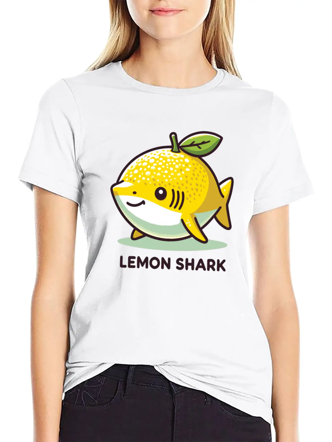 Lemon Shark Funny Animal Made Of Fruit Unisex Short Sleeve Soft Cotton T-Shirt – Casual Everyday Wear