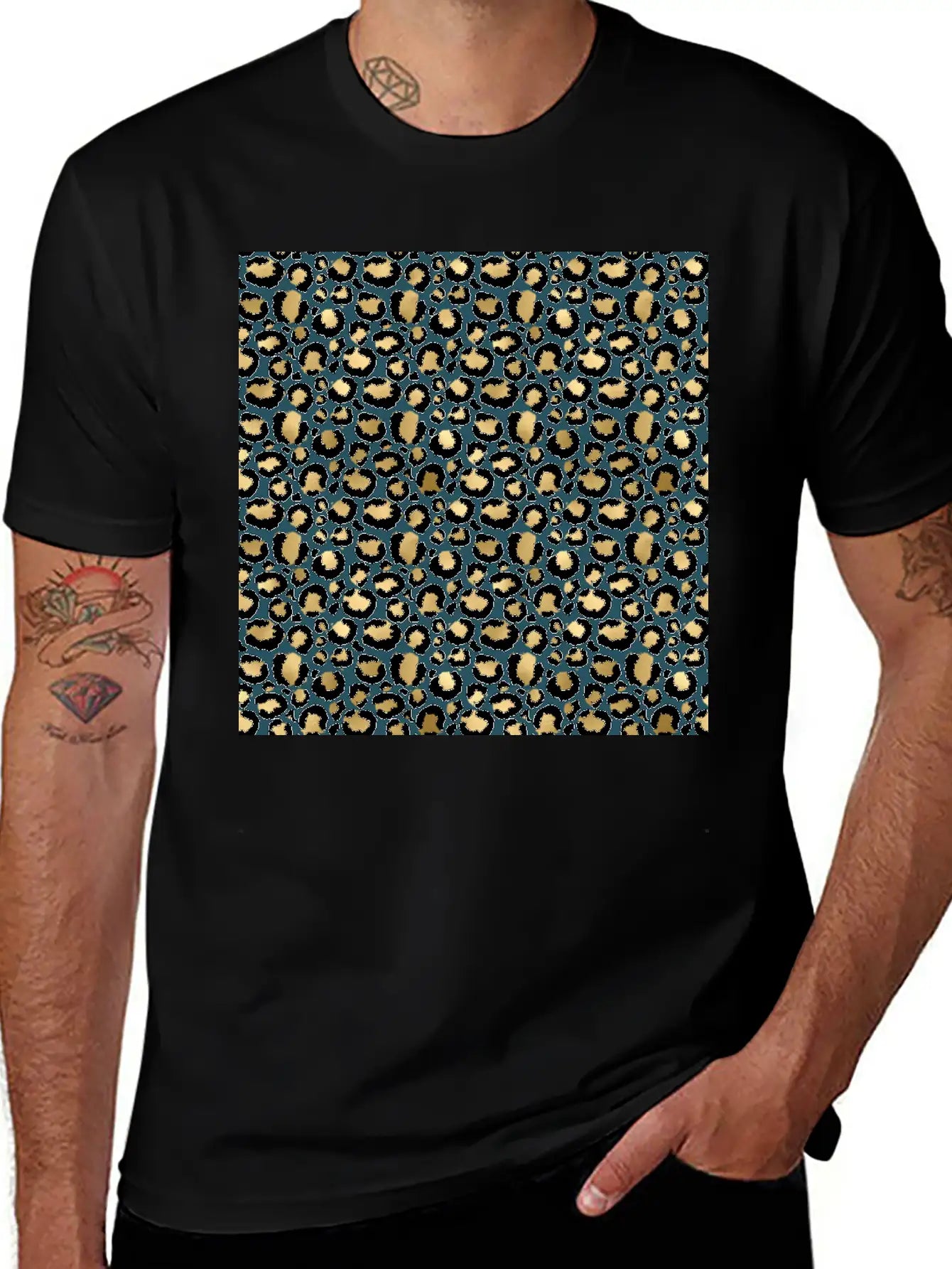 Leopard Spots Dark Blue Wild Glam Fashionable Casual Graphic T-Shirt – Simple And Comfortable Daily Wear